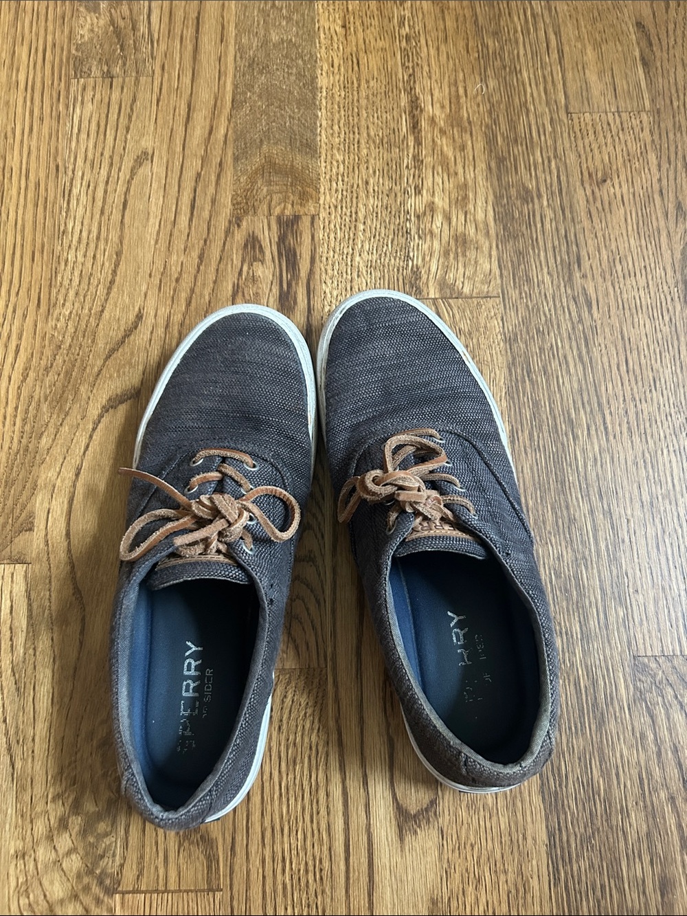 Sperry Men's Canvas Lace-Up Boat Shoes in Dark Brown with Tan Accents